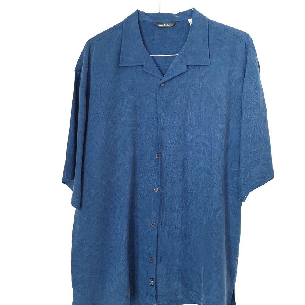 TOMMY BAHAMA Mens Subtle Brocade Tropical Silk Short Sleeve Camp Shirt